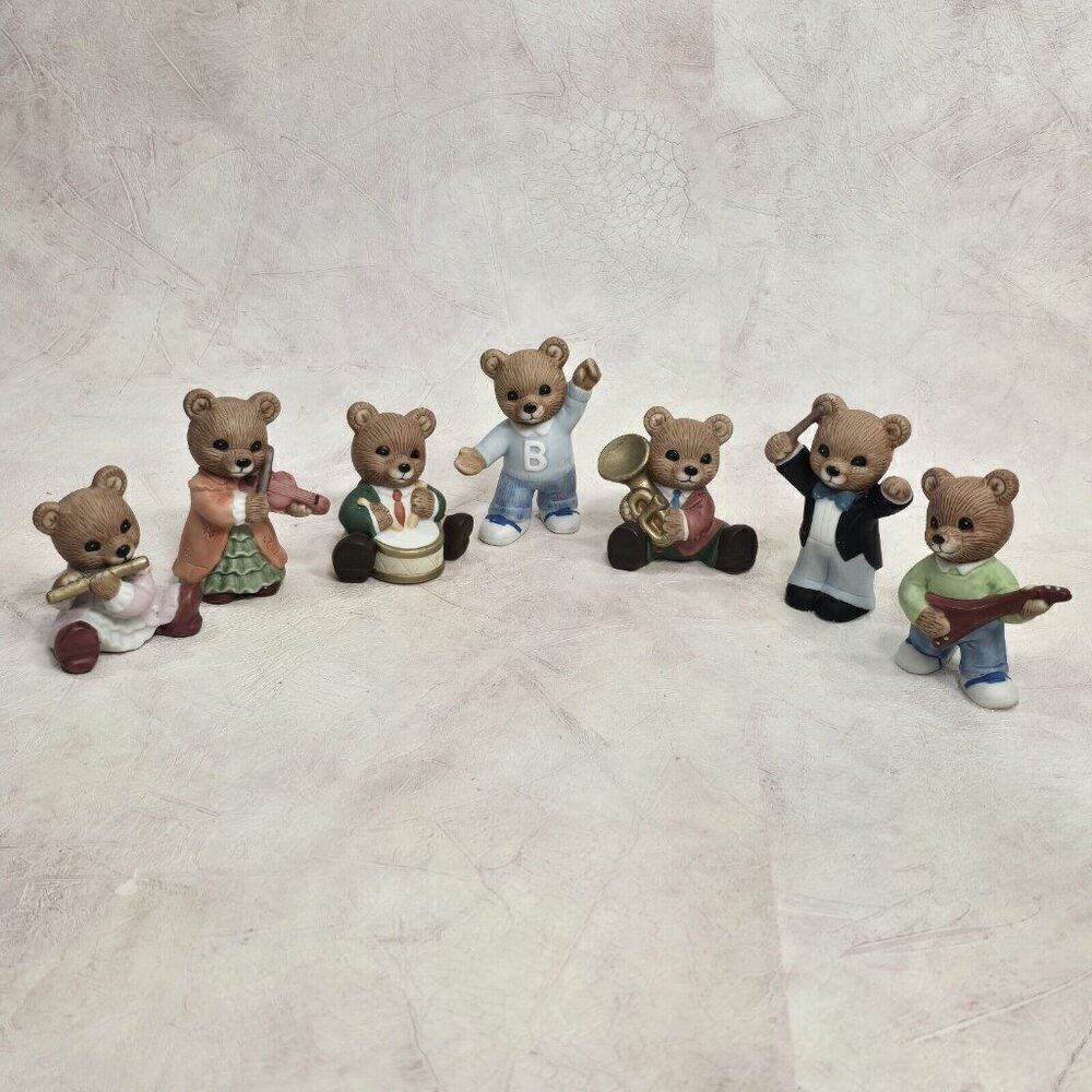 HOMCO 7 Pc Porcelain Teddy Bear Musical Orchestra‎ Band Figurines